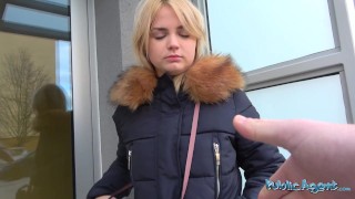 Public Agent – very cute 19yr blonde teen tries her first big cock